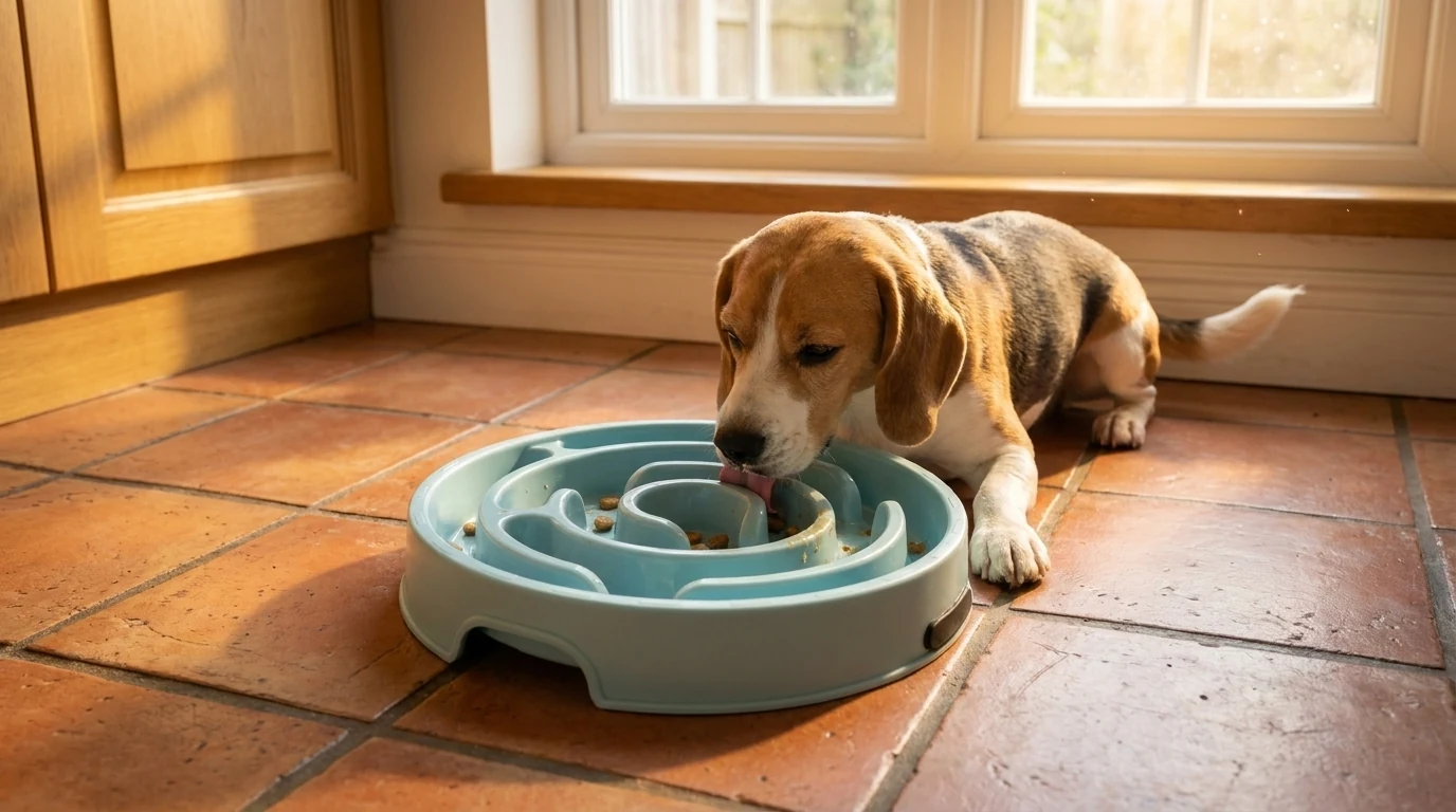 Hund frisst aus dem TruePet Anti-Schling Napf