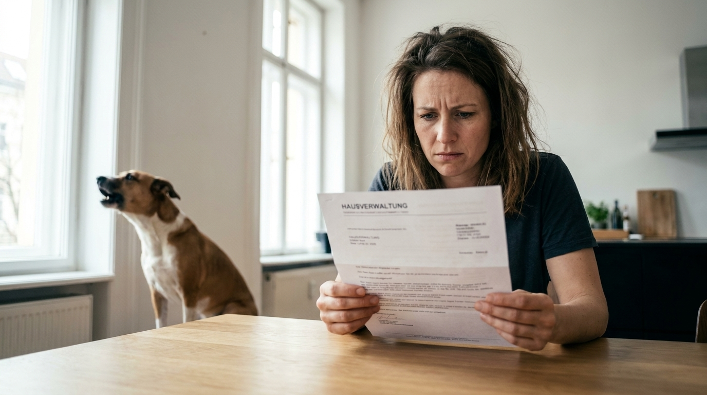 Mieterin mit Brief vom Vermieter wegen Hundegebell