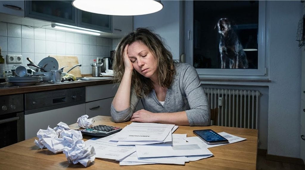 Frau mit bellendem Hund