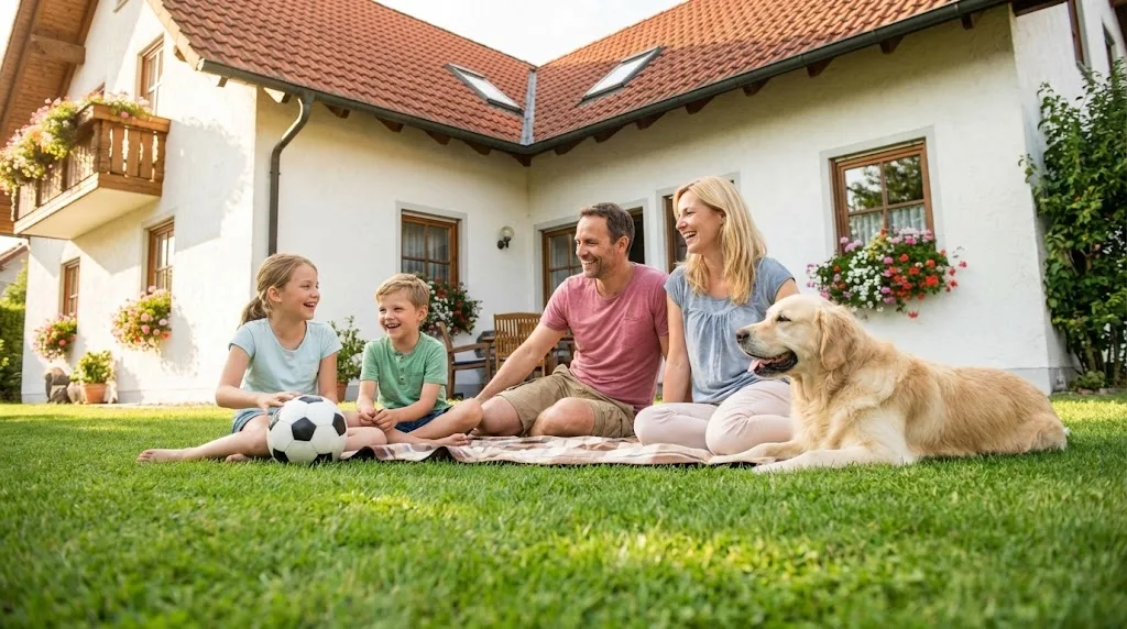 Familie mit ruhigem Hund — endlich Frieden zu Hause