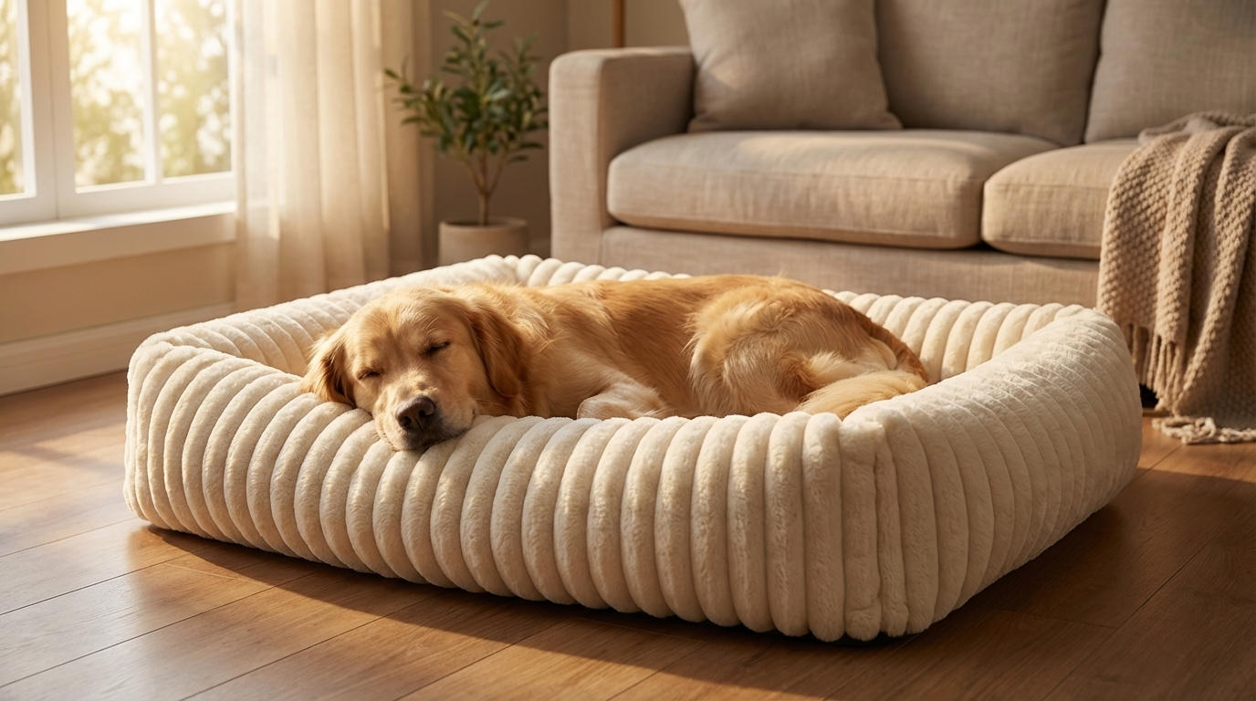 Hund liegt auf orthopädischem Hundebett