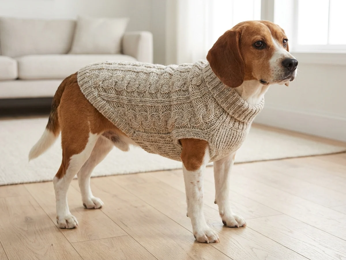 Strickpullover mit Zopfmuster für Hunde, neutrale Produktansicht