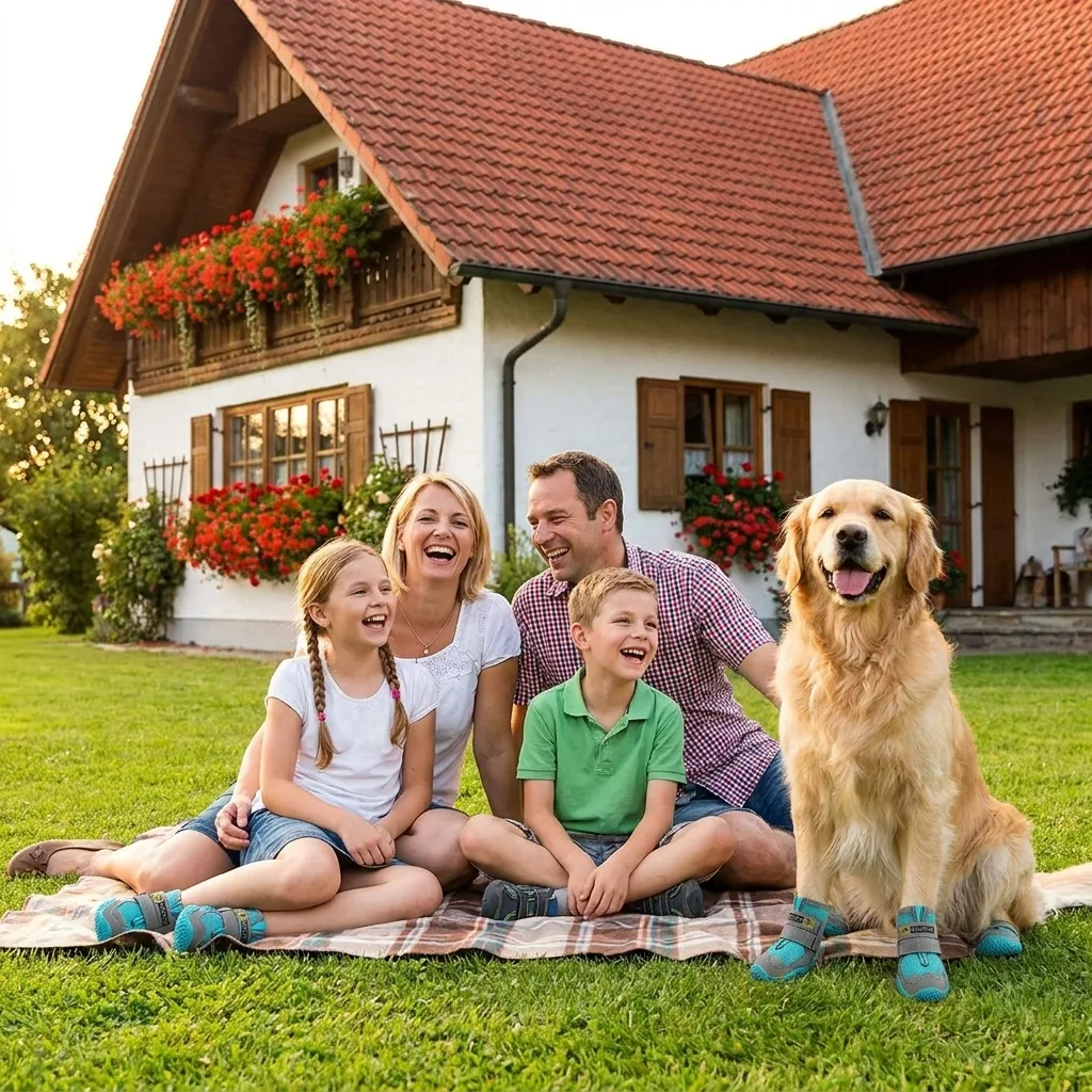 Entspannter Hund an lockerer Leine mit zufriedener Besitzerin