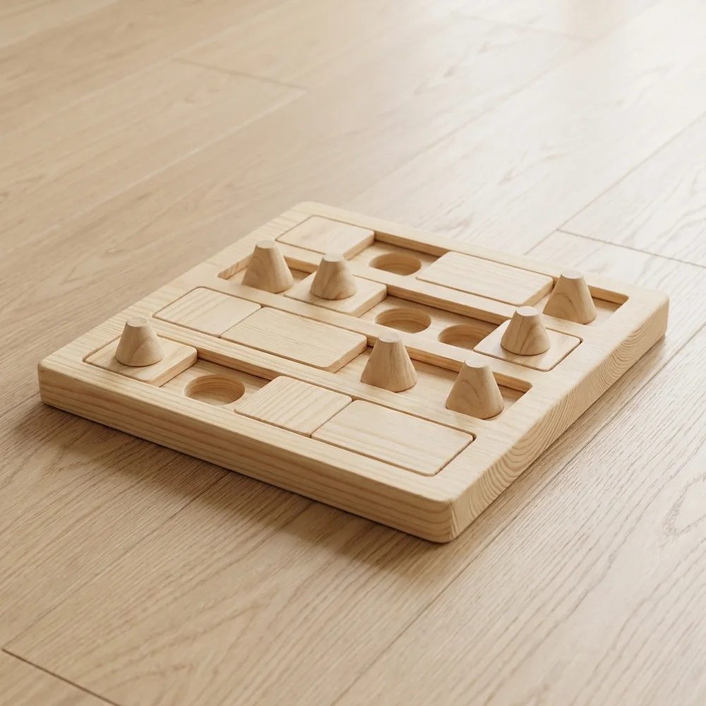 Holz-Puzzleboard für Hunde mit Schiebern und Hütchen, Kategorie-Beispiel