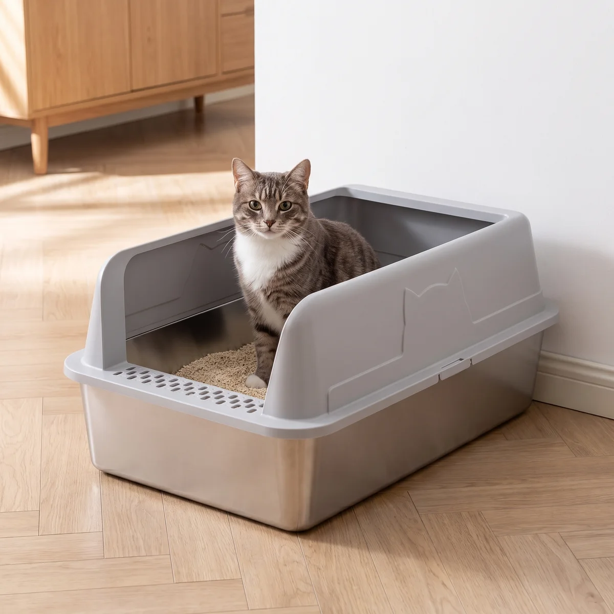 Edelstahl-Katzenklo mit hohem Rand im Test