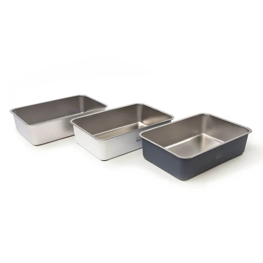 LucyBalu STEELOO flache Edelstahl-Katzentoilette mit 15 cm Rand