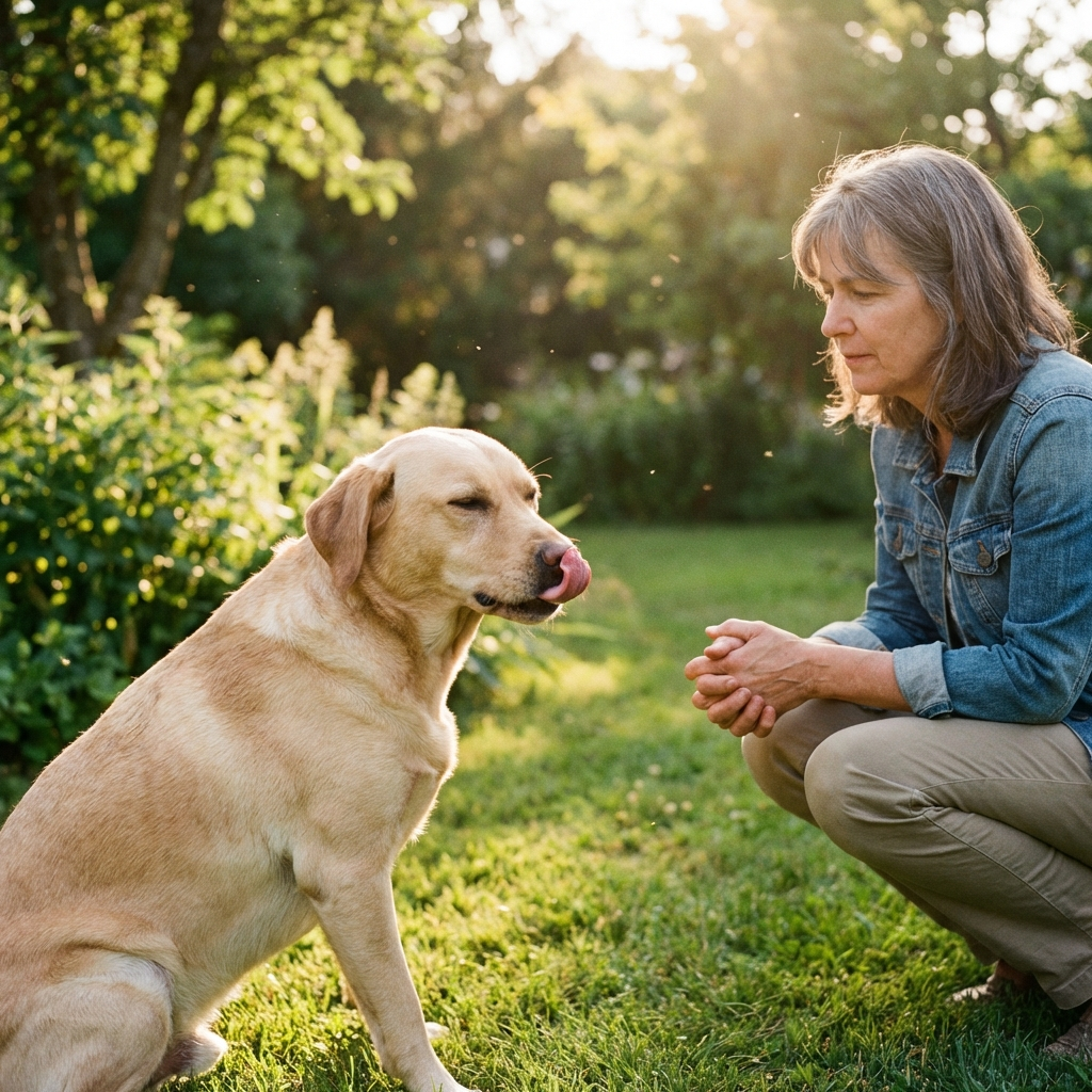 Hund zeigt Beschwichtigungssignale — Blick abgewendet, Ohren angelegt