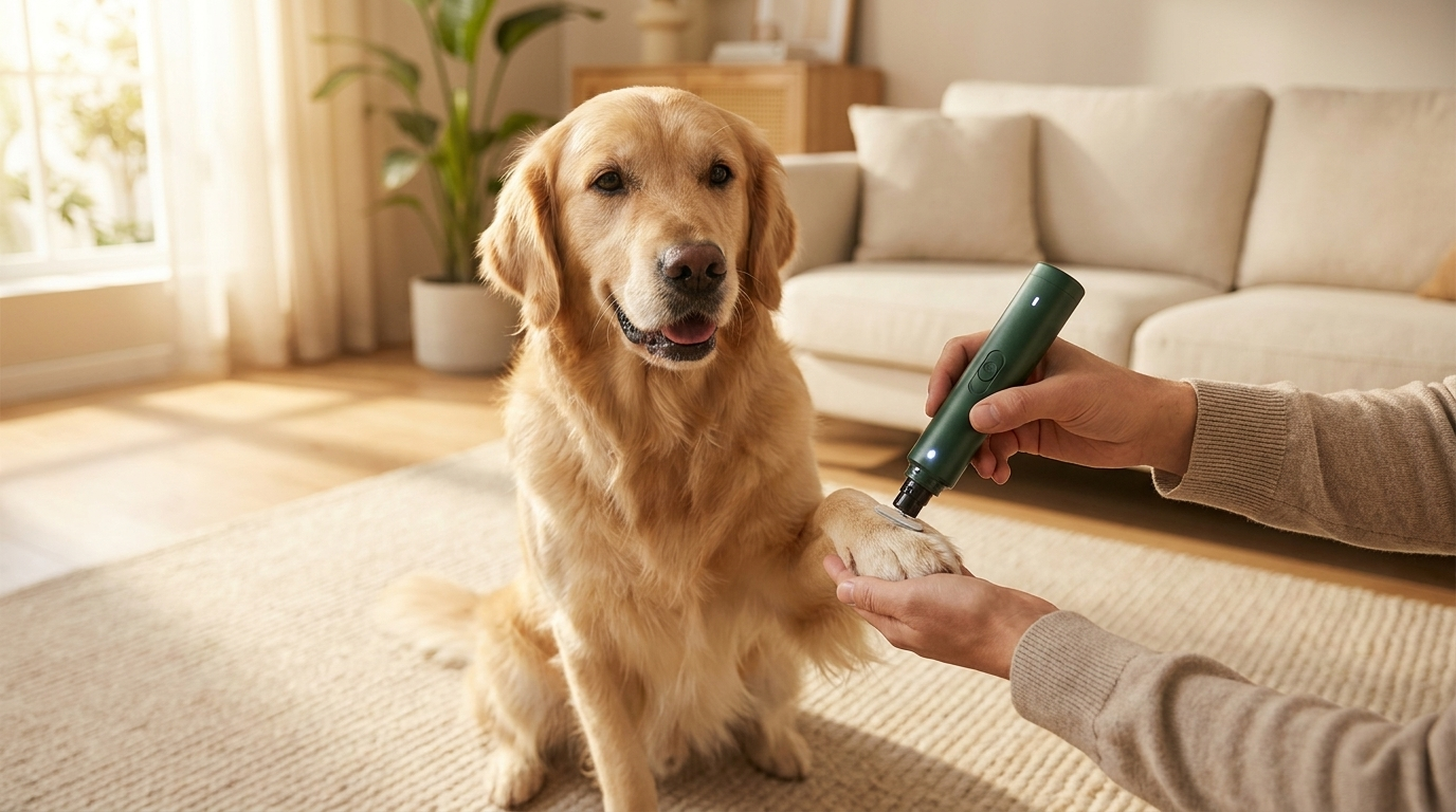 Hund bekommt entspannt Krallen geschliffen mit GrindPaw Pro