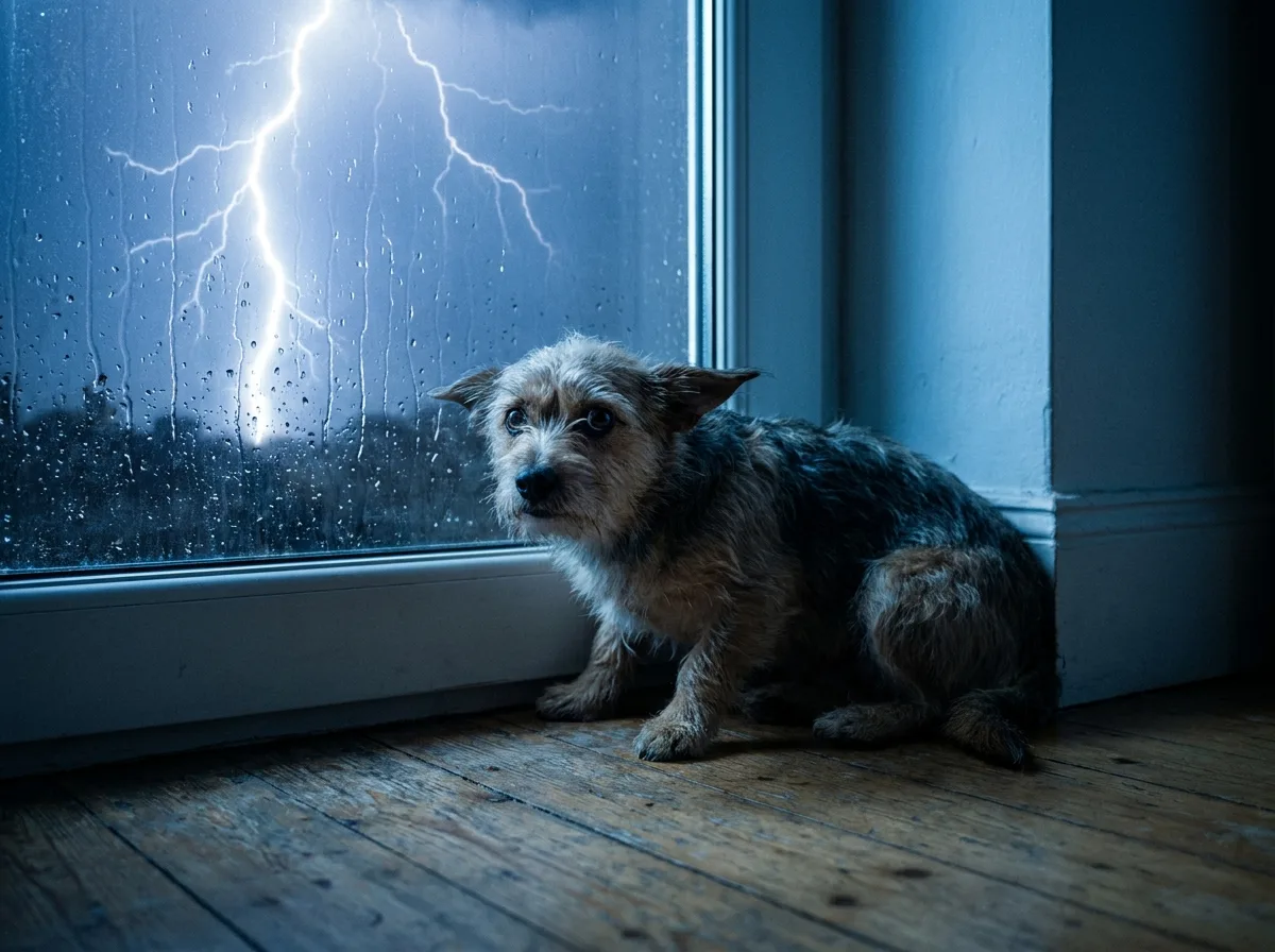 Berufstätige Frau verlässt mit schlechtem Gewissen die Wohnung, ängstlicher Hund bleibt zurück